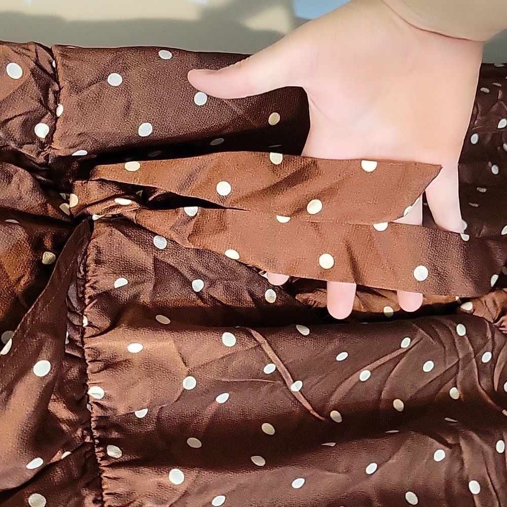 Torrid Brown Polka Dot Mini Faux Wrap Dress - Picture 12 of 16